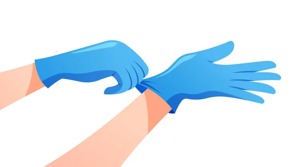 Hands Putting Glove Wearing Glove Protect Virus — Stock Vector