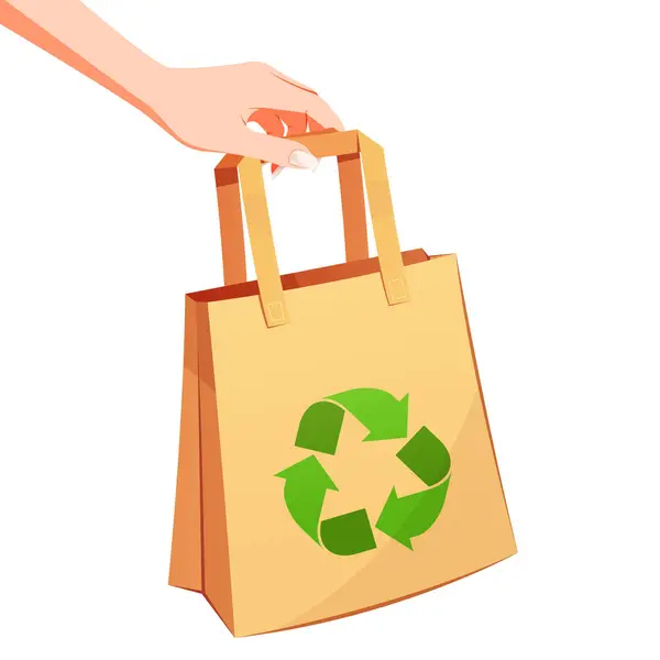Hand Hält Umweltfreundliche Papiertüte Mit Recycling Symbol — Stockvektor