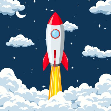 Gece gökyüzü vektöründe roket uzay gemisi 