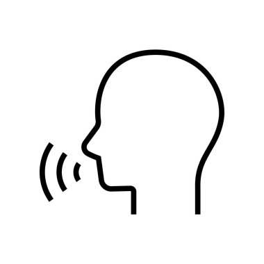 Beyaz arkaplanda izole edilmiş insan konuşma çizgisi simgesi vektörü.