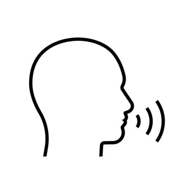 Beyaz arkaplanda izole edilmiş insan konuşma çizgisi simgesi vektörü.