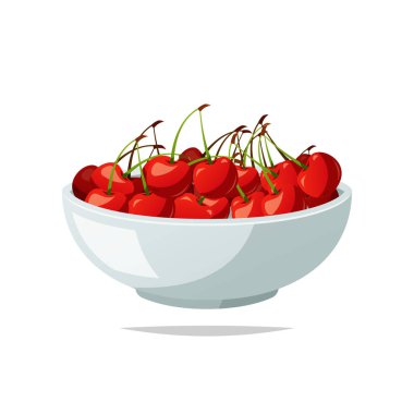 Beyaz zemin üzerinde izole edilmiş mavi kase vektörü kiraz