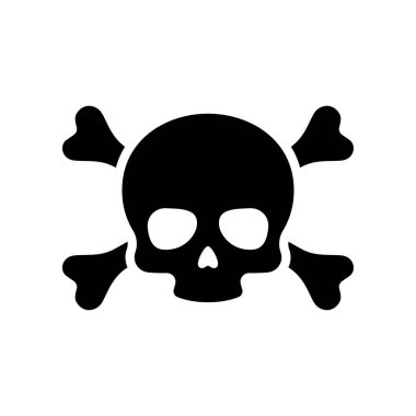 Kafatası ve çapraz kemik ikon vektörü. Ölüm sembolü, tehlike ya da zehir ikonu. Korsan bayrağı.. 