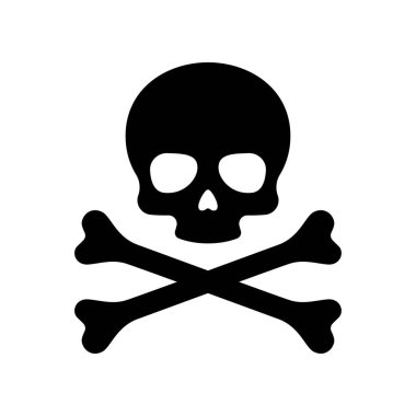Kafatası ve çapraz kemik ikon vektörü. Ölüm sembolü, tehlike ya da zehir ikonu. Korsan bayrağı.. 