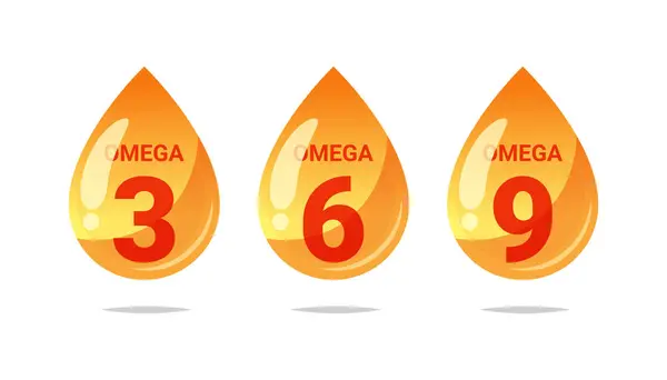 Omega veri bırakma vektörü. Beyaz arka planda izole edilmiş yağ besin değeri Omega 3,6,9.