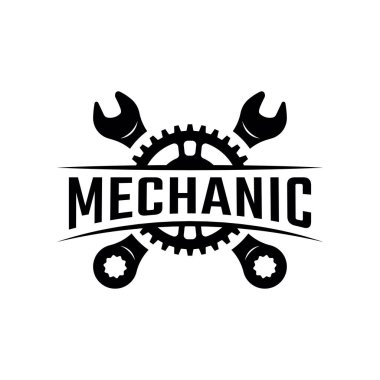 Beyaz arkaplanda izole edilmiş mekanik servis logosu tasarımı vektörü.