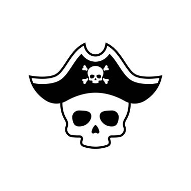 Şapka takan ikon korsan kafatası. satır simgesi.