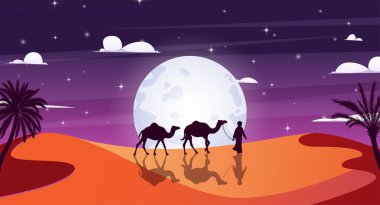 Gece yolculuğu silueti arka planı. Deve geliyor..