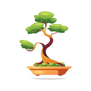 Bonsai ağaç vektörü beyaz arkaplanda izole edildi.