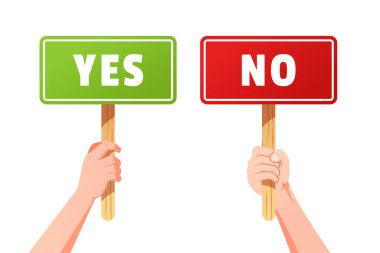 El ele tutuşmak evet ya da hayır işareti. vektör illüstrasyonu.