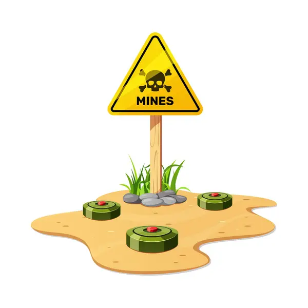 Green Military Land Mine Field Sign Vector Isolated White Background — Stock Vector