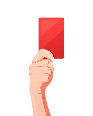 El ele tutuşan kırmızı kart vektörü beyaz arkaplanda izole edildi.