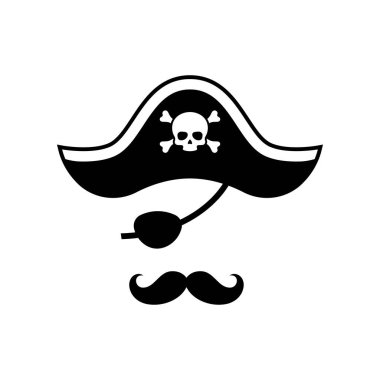 Captain of a pirate icon,with black tricorn and eye patch.. clipart