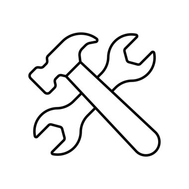 Beyaz arkaplanda anahtar ve çekiç çizgisi simgesi izole edildi