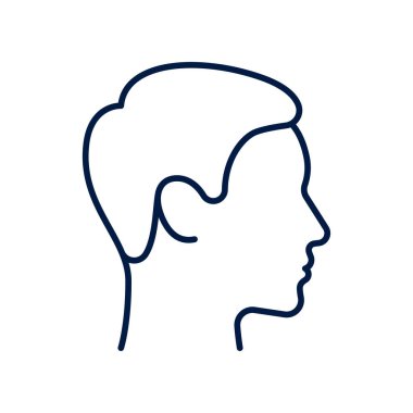 Beyaz arkaplanda insan başı simgesi yan görünümü izole edildi.