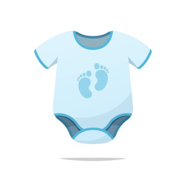 Beyaz arka planda bebek ayak izleri olan erkek bebek kıyafeti..