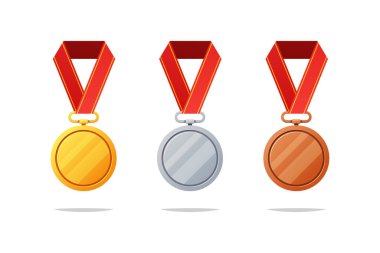Beyaz arkaplanda altın, gümüş ve bronz madalya vektörü izole edildi.