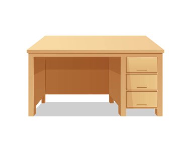 Ahşap ofis masa vektörü beyaz arkaplanda izole edildi.