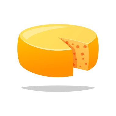 Peynir tekerleği vektörü beyaz arkaplanda izole edildi.