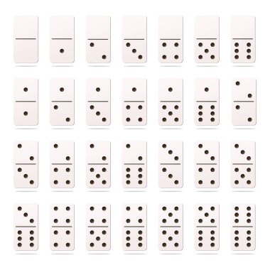 Beyaz arka planda izole edilmiş domino taşları kümesi.