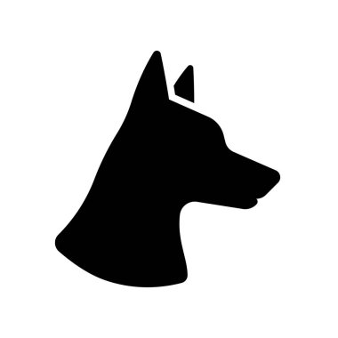 Beyaz arkaplanda izole edilmiş köpek başı simgesinin yan görünümü.