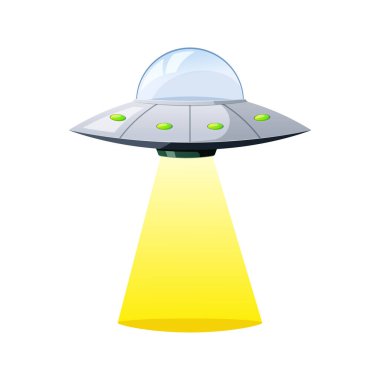 UFO beyaz arkaplanda izole edilmiş ışık vektörü yayar.