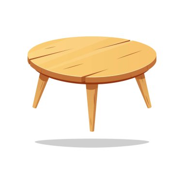 Yuvarlak tahta masa vektörü beyaz arkaplanda izole edildi.