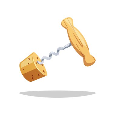 Tahta tirbuşon vektörü beyaz arkaplanda izole edildi.