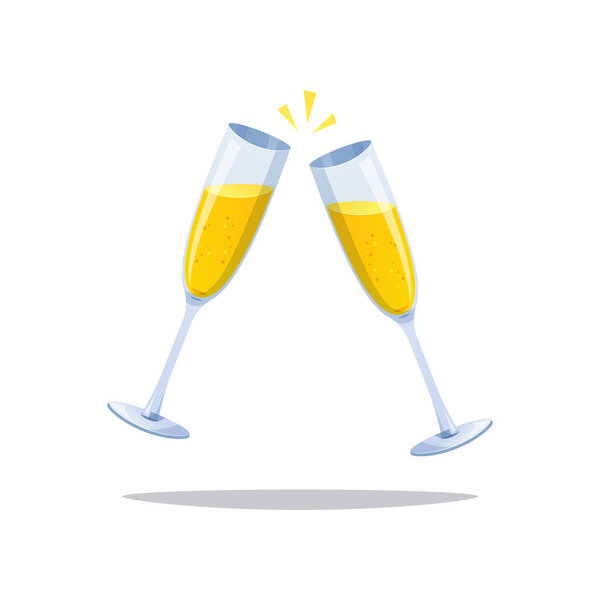 Тост с двумя бокалами вектора шампанского изолированы на белом фоне.