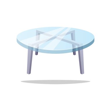 Beyaz arkaplanda izole edilmiş cam yuvarlak yemek masası vektörü.