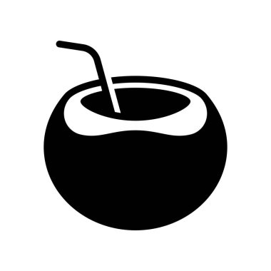 Beyaz arkaplanda izole edilmiş hindistan cevizi tropikal içecek ikonu