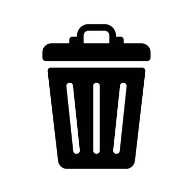 Beyaz arkaplanda izole edilmiş basit siyah çöp kutusu simgesi.