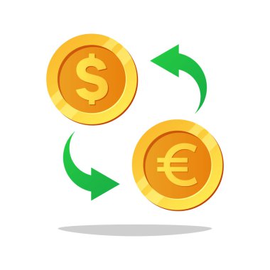 Dolardan Avroya döviz kuru vektörü beyaz arkaplanda izole.
