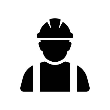  İnşaat işçisi siyah simgesi beyaz arkaplanda izole edildi.