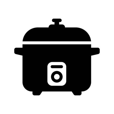Elektronik pirinç pişirici siyah simge beyaz arka planda izole.