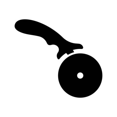 Beyaz arkaplanda izole edilmiş basit pizza kesicisi simgesi.