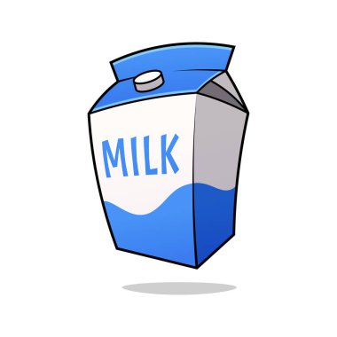 Süt kutusu vektörü. Karikatür süt kutusu beyaz arkaplanda izole.