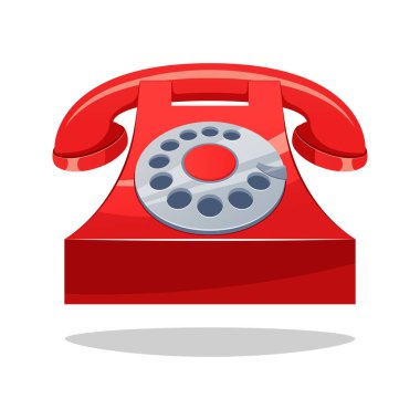 Kırmızı retro telefon. Kırmızı telefon beyaz arkaplanda izole edilmiş döner vektör ile.