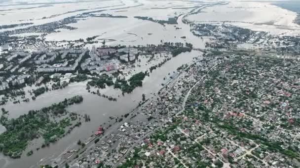 Las Calles Inundadas Ciudad Kherson Después Explosión Presa Del Embalse — Vídeos de Stock