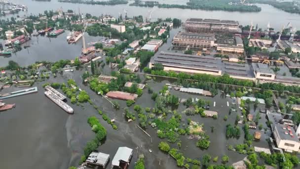 Minar Barragem Reservatório Kakhovka Consequências Sopro Barragem Infraestrutura Portuária Inundada — Vídeo de Stock