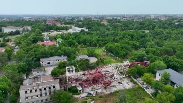 City Kherson Communications Russian Ukrainian War Destroyed Highest Tower City — Stock Video