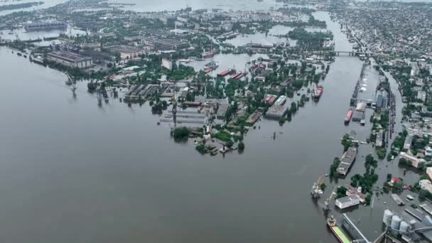 Saper Barrage Réservoir Kakhovka Conséquences Explosion Barrage Infrastructure Portuaire Inondée — Video