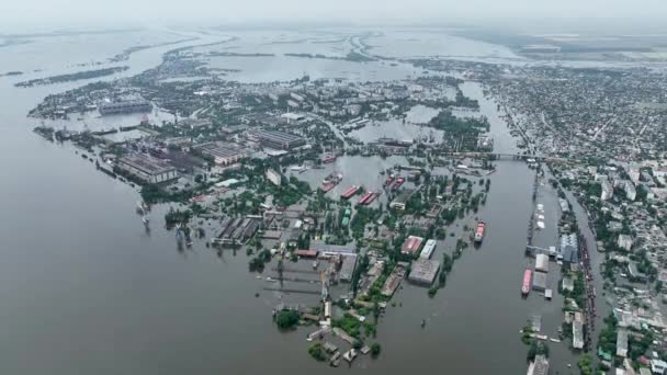 Saper Barrage Réservoir Kakhovka Conséquences Explosion Barrage Infrastructure Portuaire Inondée — Video