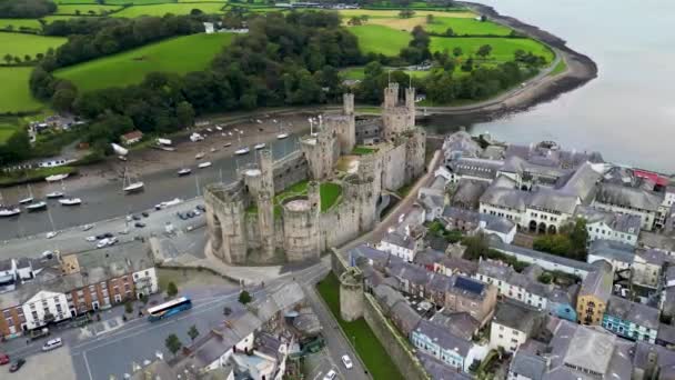 Vue Aérienne Château Caernarfon Caernarfon Gwynedd Pays Galles Royaume Uni — Video