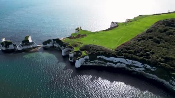 Inglaterra Belas Imagens Aéreas Sobre Penhascos Brancos Old Harrys Rocks — Vídeo de Stock