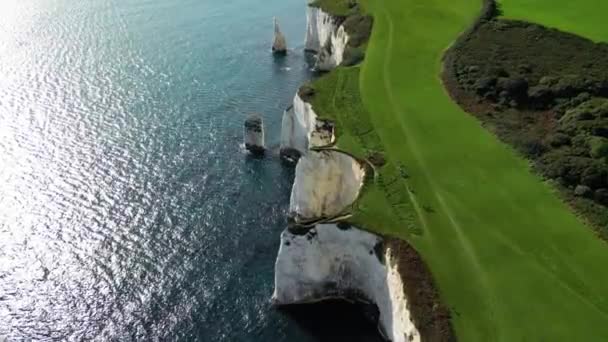England Vackra Flygbilder Över Vita Klipporna Old Harrys Rocks Englands — Stockvideo