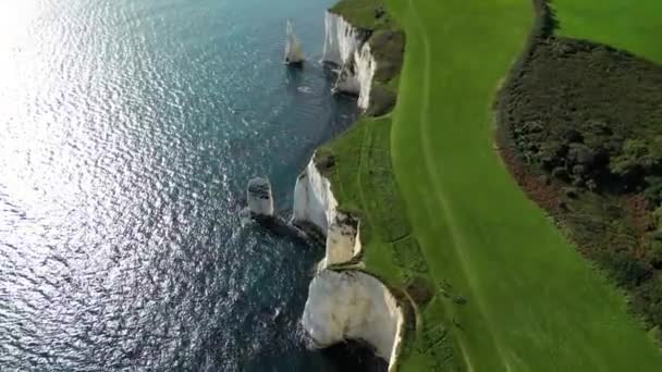 Anglia Piękne Zdjęcia Lotnicze Nad Białymi Klifami Old Harrys Rocks — Wideo stockowe