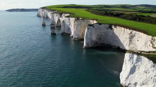 England Beautiful Aerial Footage White Cliffs Old Harrys Rocks South — Stock Video