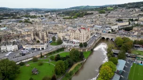 Top Cinematografisch Uitzicht Georgische Stad Bath Bath Cathedral Somerset Engeland — Stockvideo