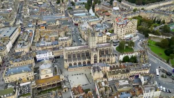 Vue Aérienne Ville Géorgienne Bath Bath Cathedral Somerset Angleterre Pont — Video